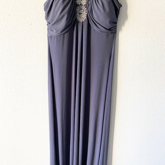 Spense gray maxi halter jeweled sleeveless dress size 8 stretchy - Picture 3 of 8
